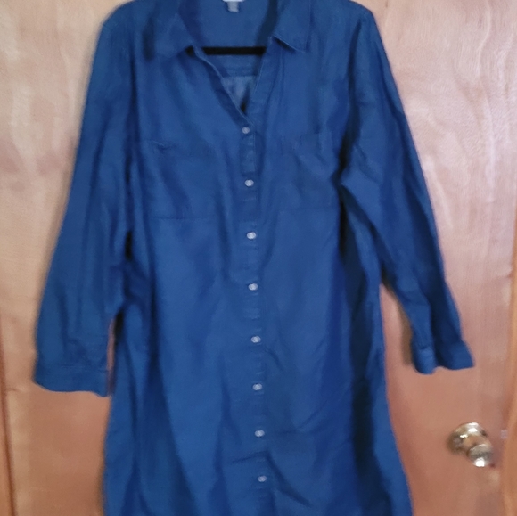 Denim button down dress tunic - Picture 1 of 3